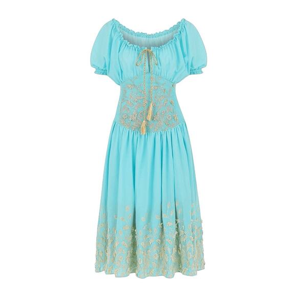 My Beachy Side Mariposa Off The Shoulders Embroidered Smocked Corset Dress Sz L - Picture 2 of 12